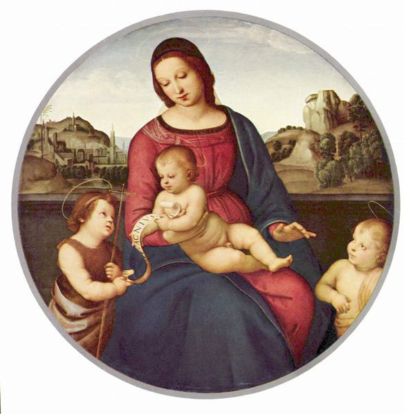 Madonna Terranuova, Szene: Maria mit Christuskind und zwei Heiligen, Tondo